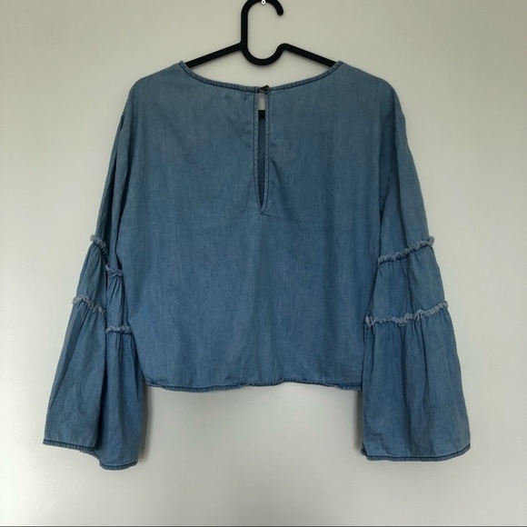 𝅺Charlotte Russe Bell Sleeved Chambray Denim Shirt - Picture 6 of 12